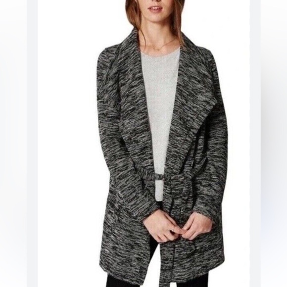 Loft black belted marled cardigan with pockets size small - Picture 2 of 10